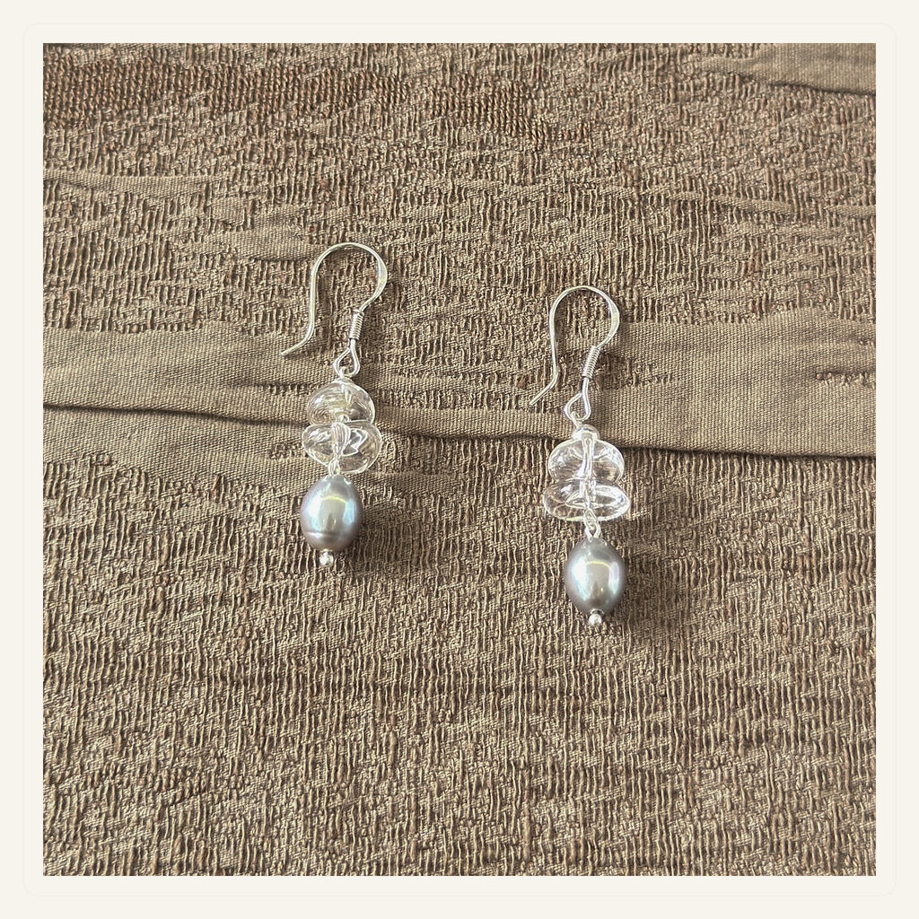 Crystal Grey Pearl Drop Earrings