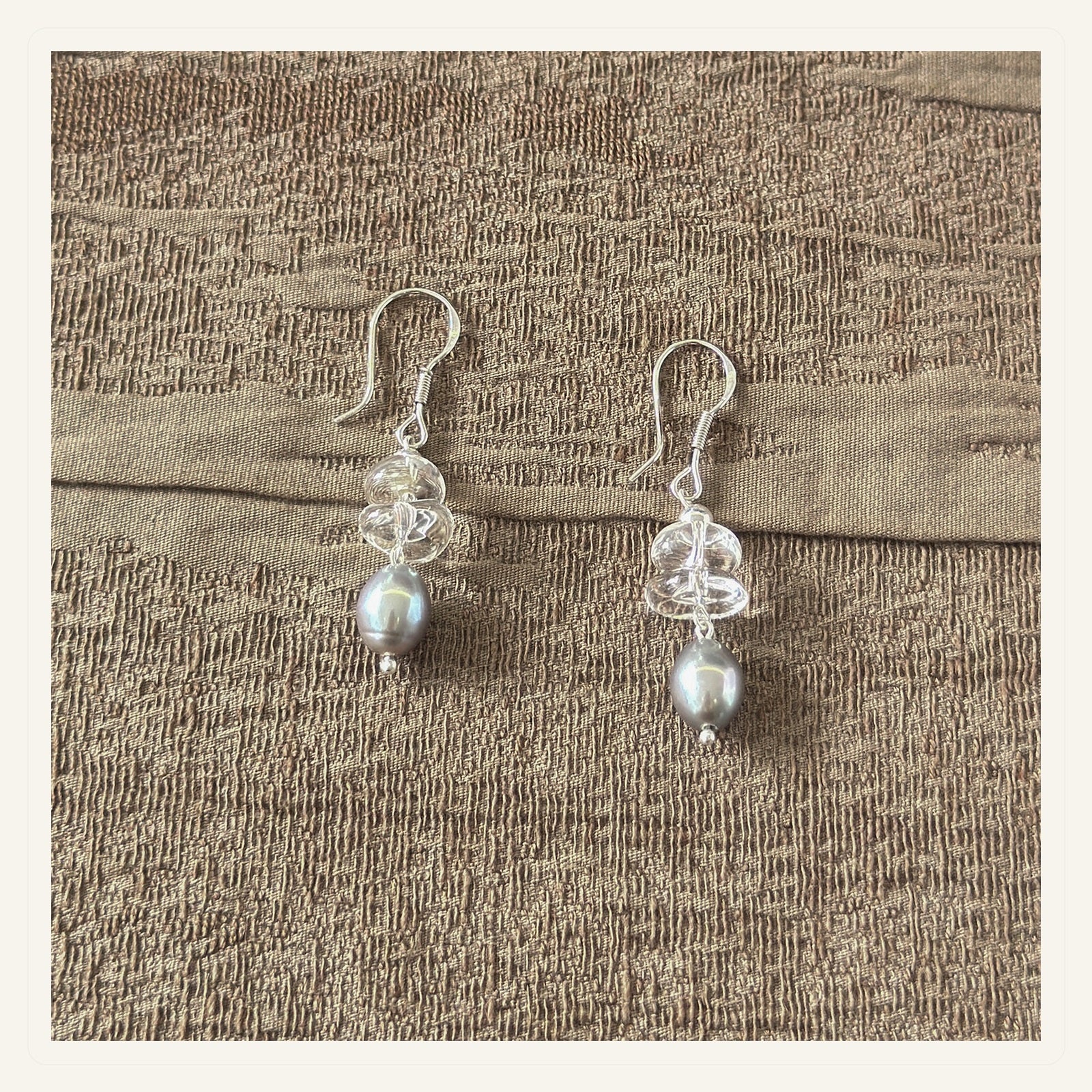 Crystal Grey Pearl Drop Earrings