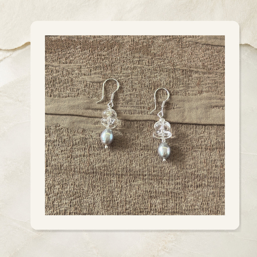 Crystal Grey Pearl Drop Earrings