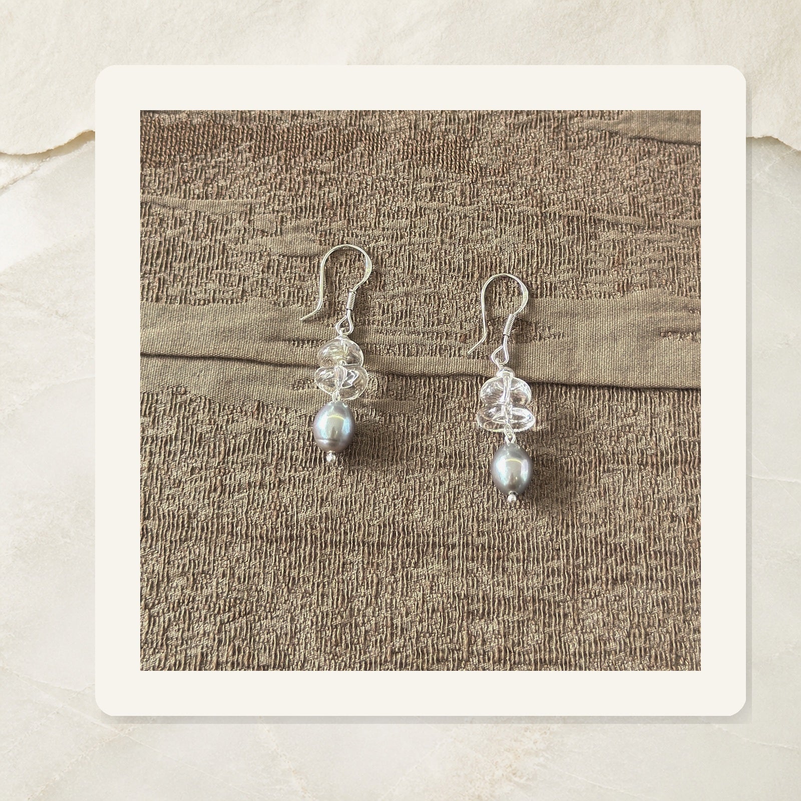 Crystal Grey Pearl Drop Earrings