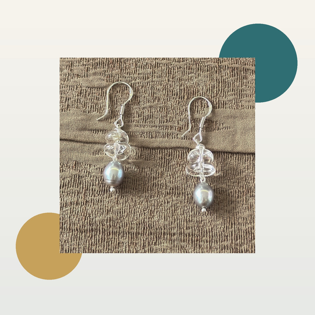 Crystal Grey Pearl Drop Earrings