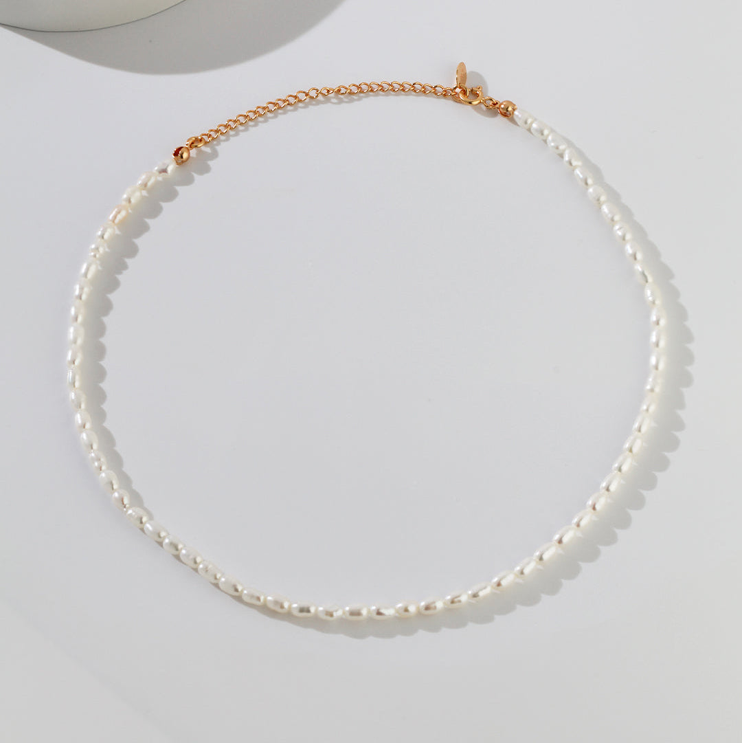 925 Sterling Silver Fine Rice Pearl Choker Necklace