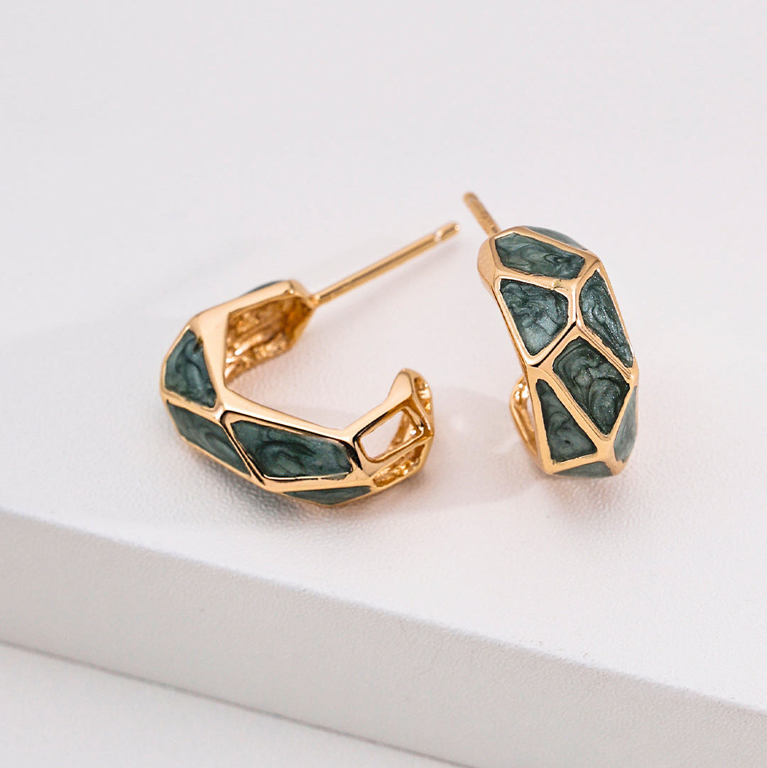 Green Enamel Geometric Hoop Earrings — product and styling view; other jewellery sold separately