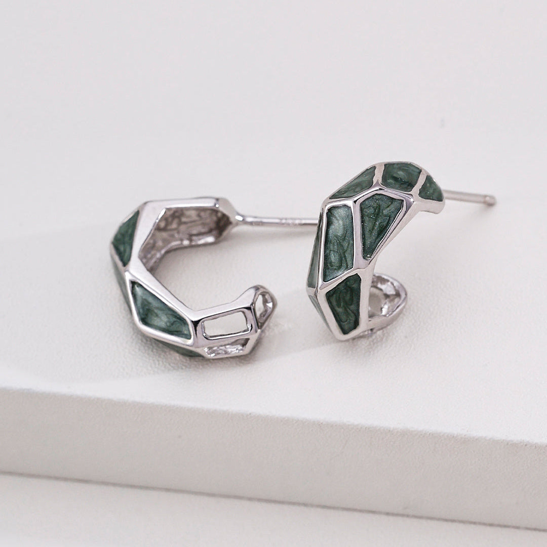 Green Enamel Geometric Hoop Earrings — product and styling view; other jewellery sold separately