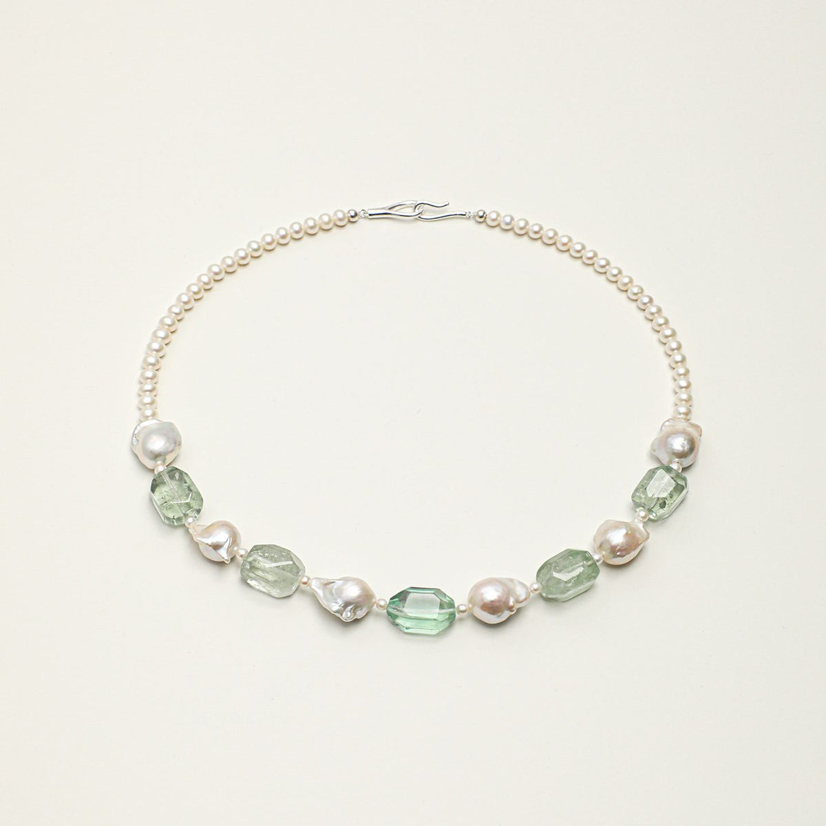 Green Quartz & Baroque Pearl Fine Strand Necklace