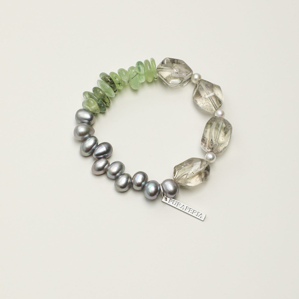 Green Quartz, Prehnite & Grey Pearl Bracelet - product photograph