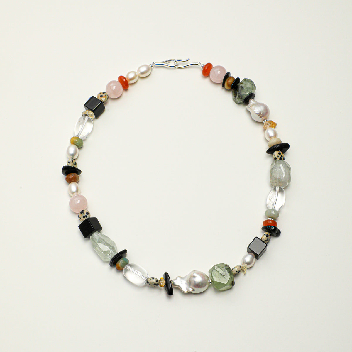 Green Quartz, Prehnite & Pearl Necklace - Mixed Stones - product photograph