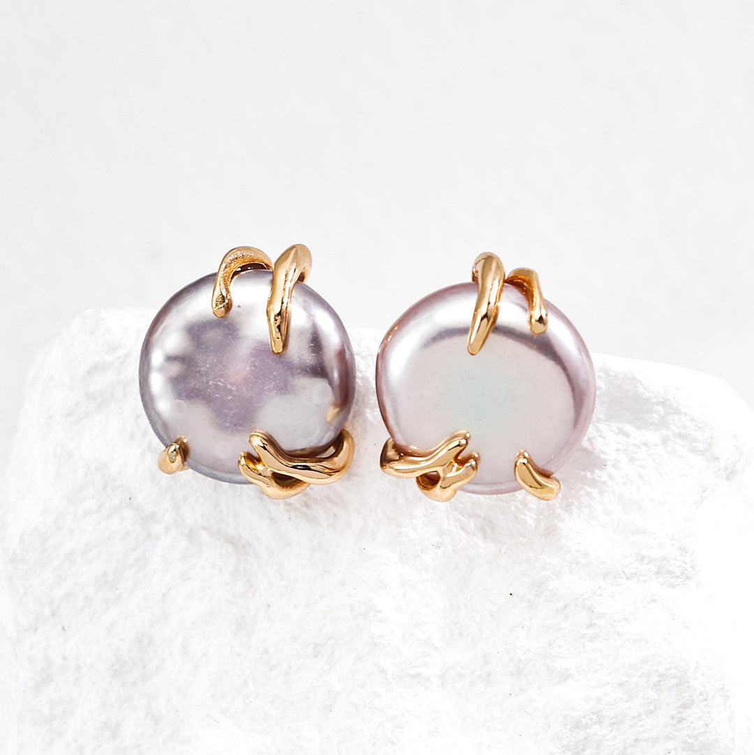 Grey Pearl Sculptural Stud Earrings — product and styling view; other jewellery sold separately