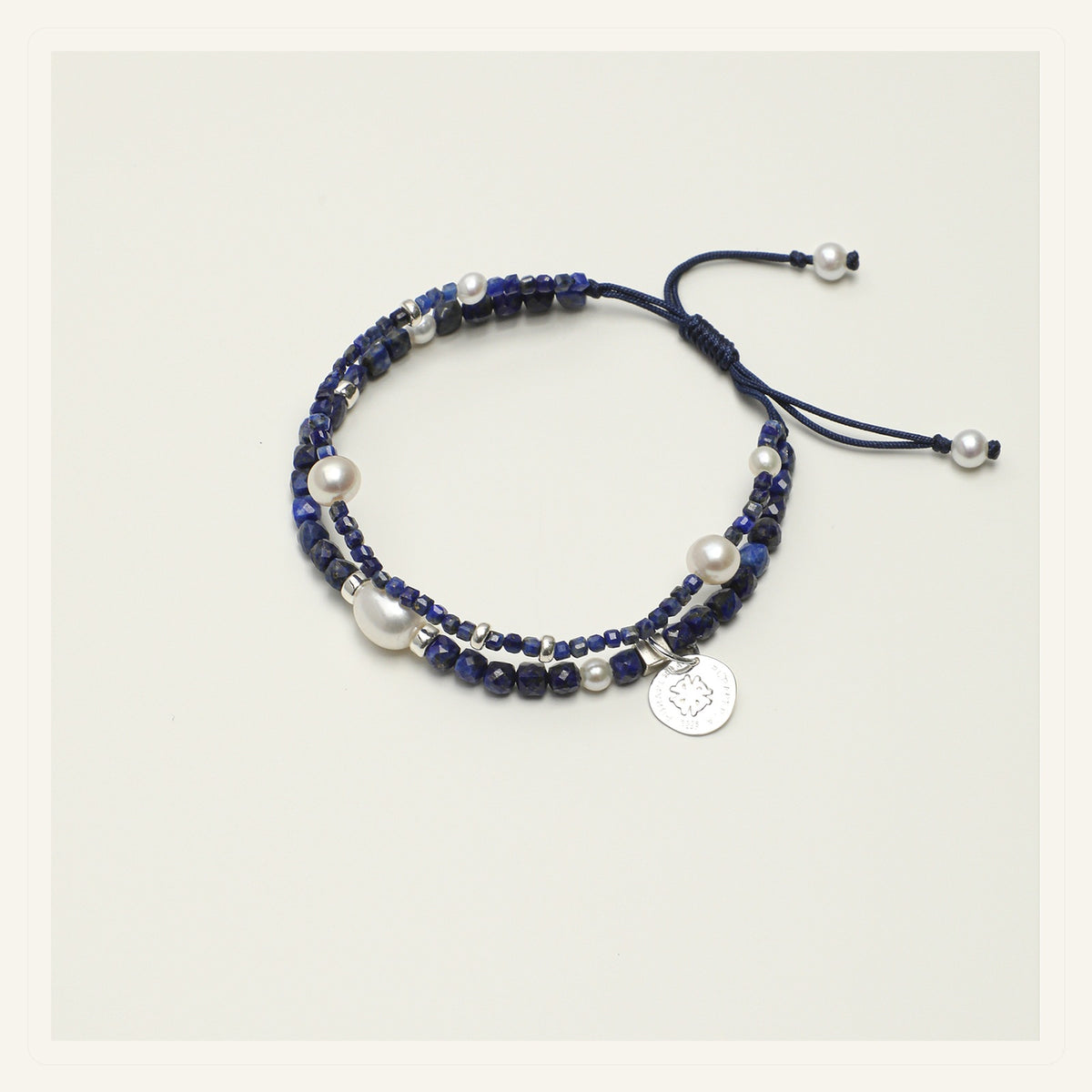 Indigo Mist Lapis Pearl Double Bracelet product view on a clean neutral background