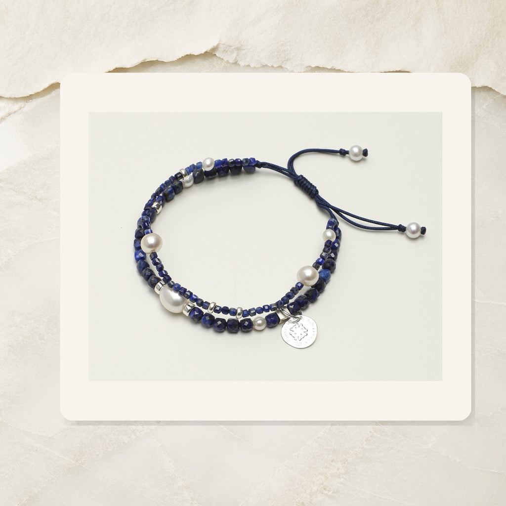 Indigo Mist Lapis Pearl Double Bracelet