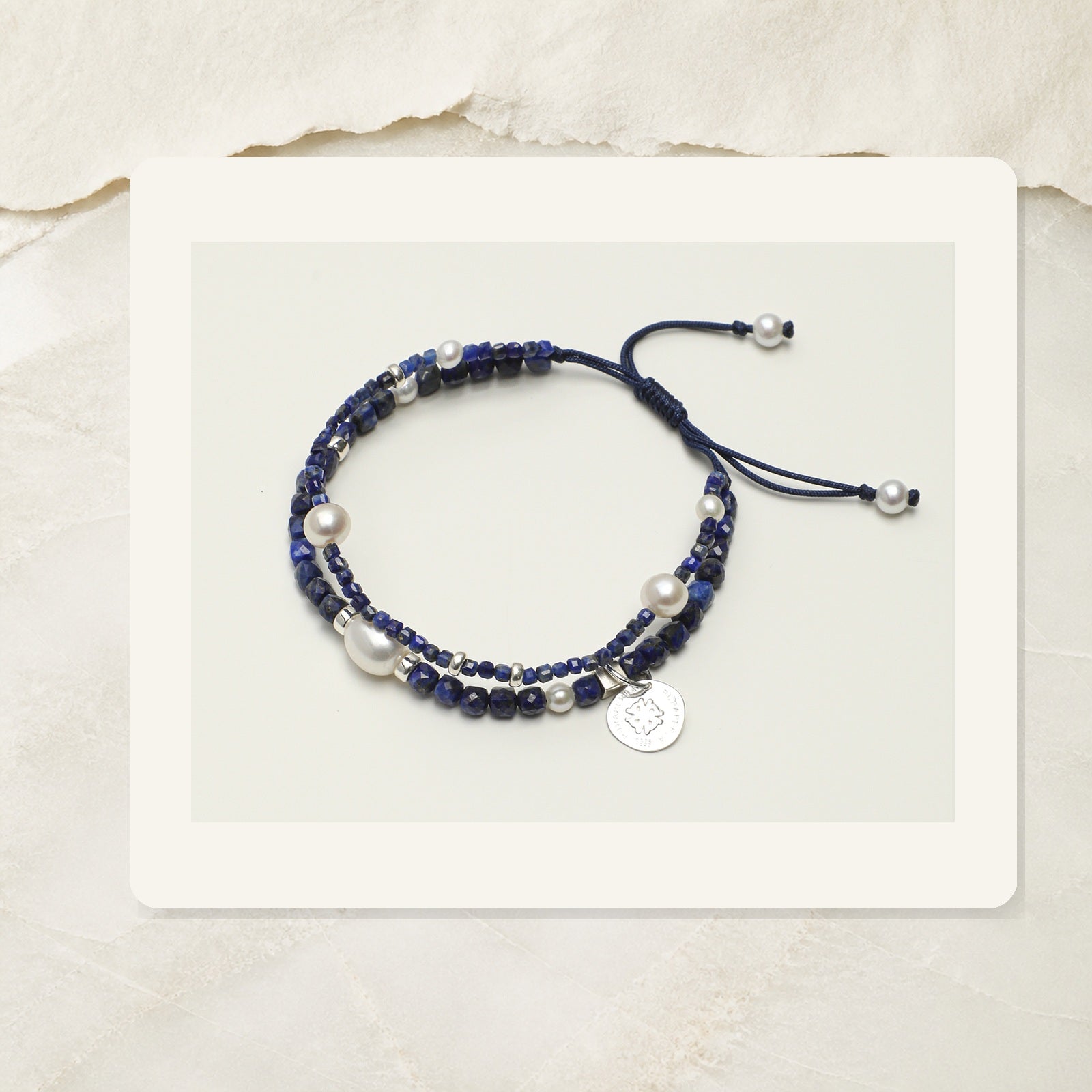 Indigo Mist Lapis Pearl Double Bracelet