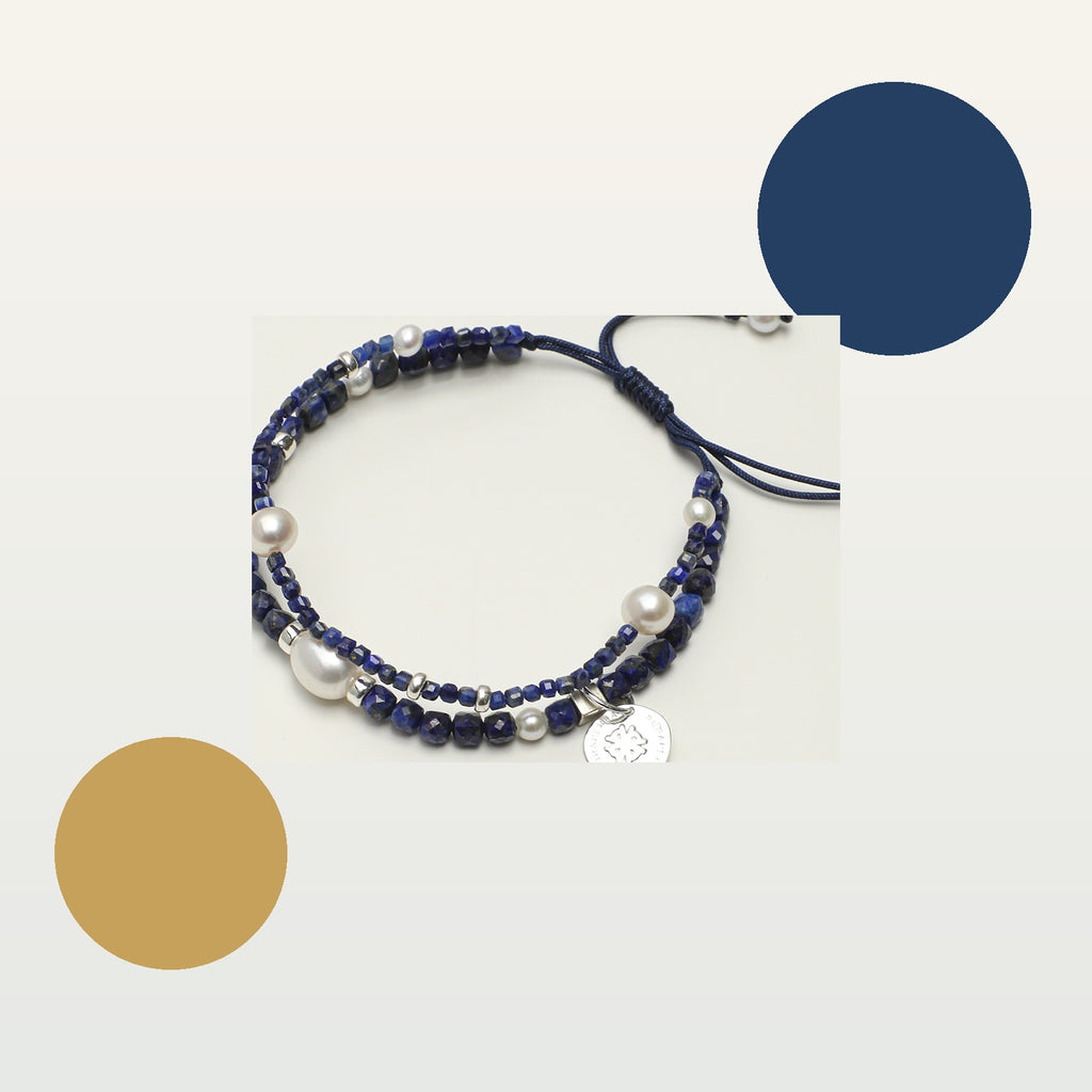 Indigo Mist Lapis Pearl Double Bracelet