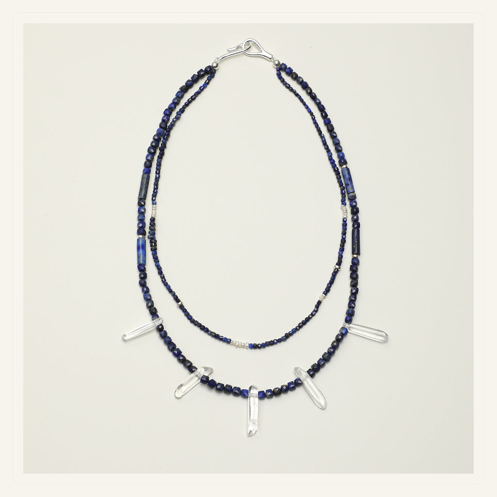Indigo Mist Quartz Lapis Double Necklace