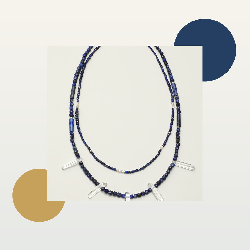 Indigo Mist Quartz Lapis Double Necklace
