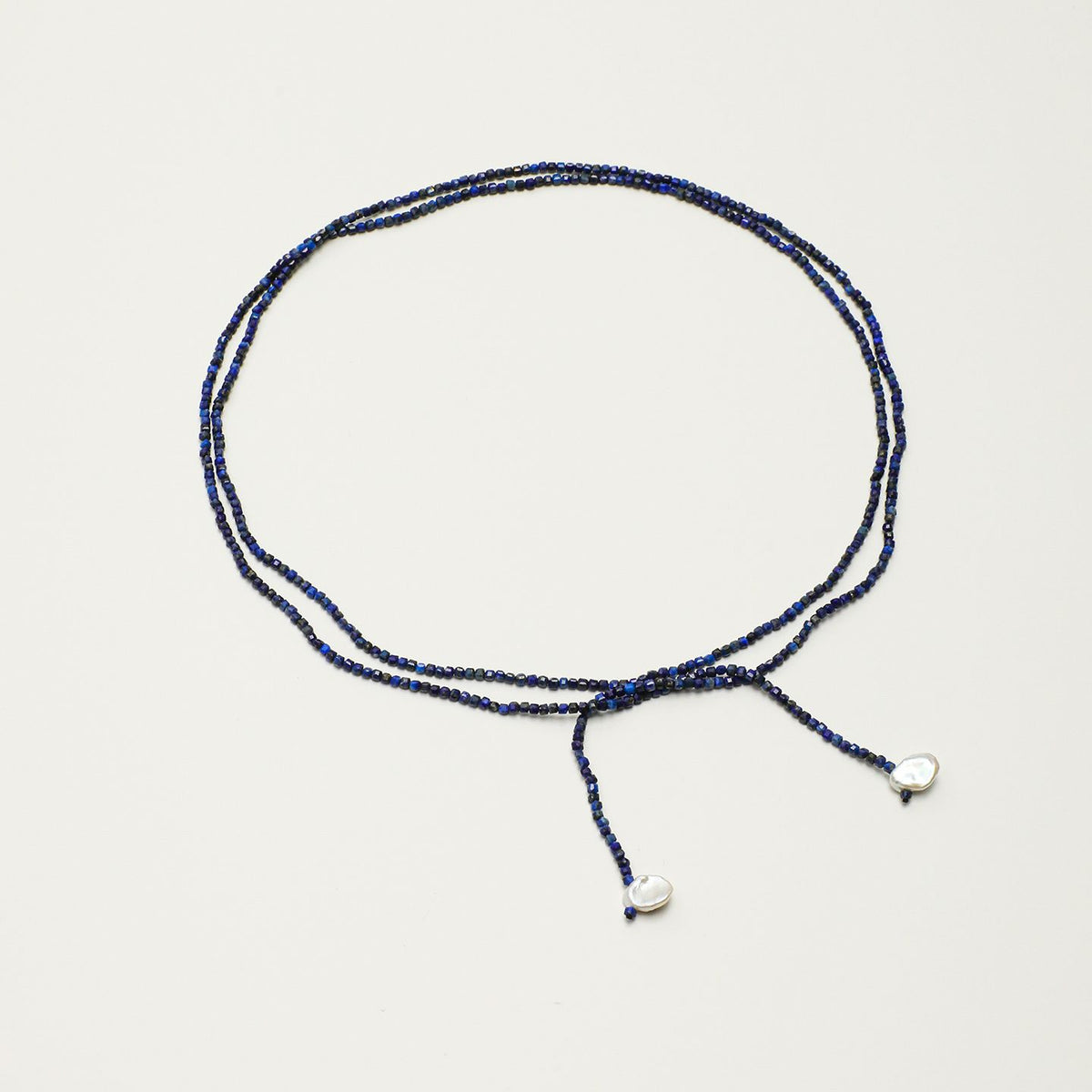 Lapis Lazuli Long Necklace with Pearl Ends