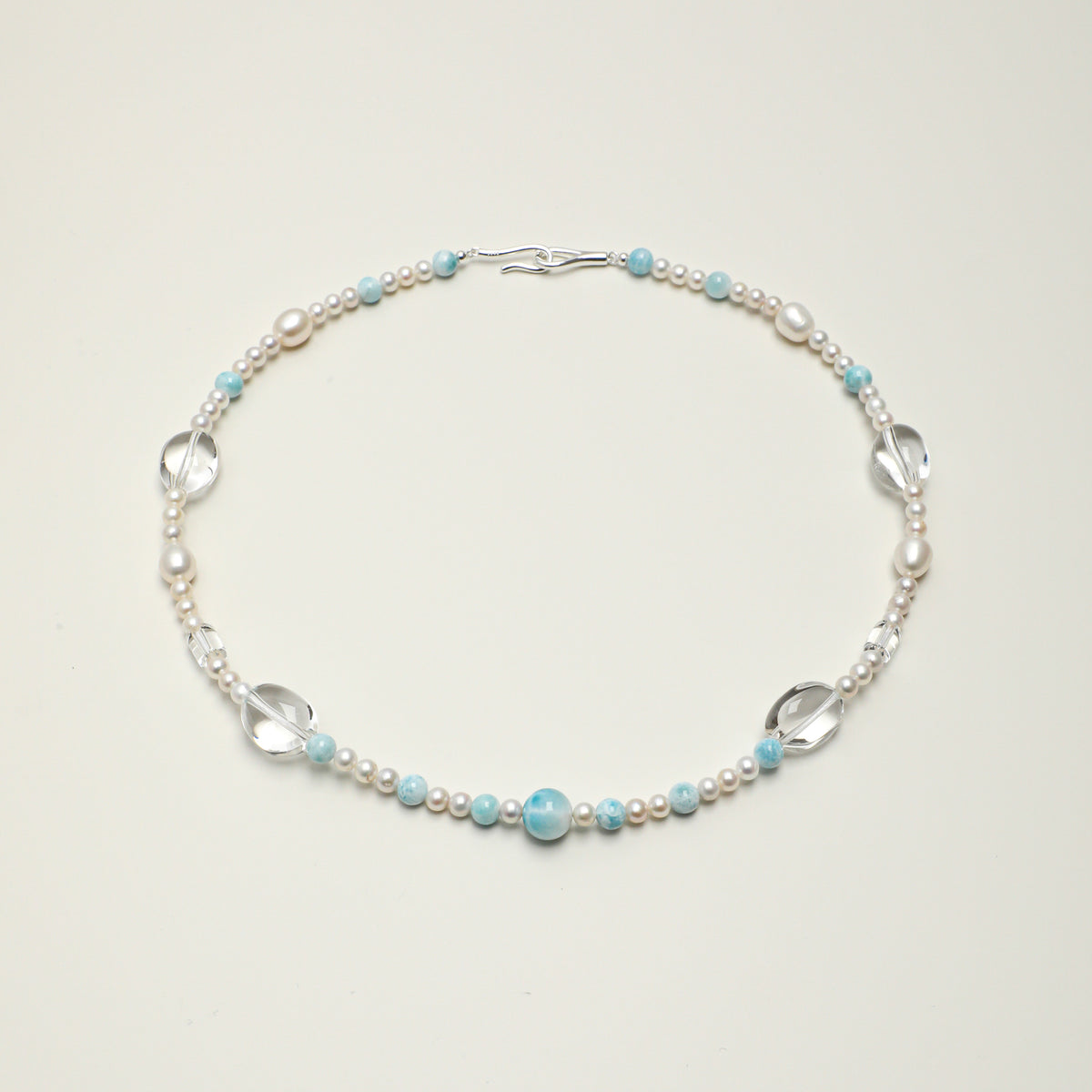 Larimar, Clear Quartz & Freshwater Pearl Necklace