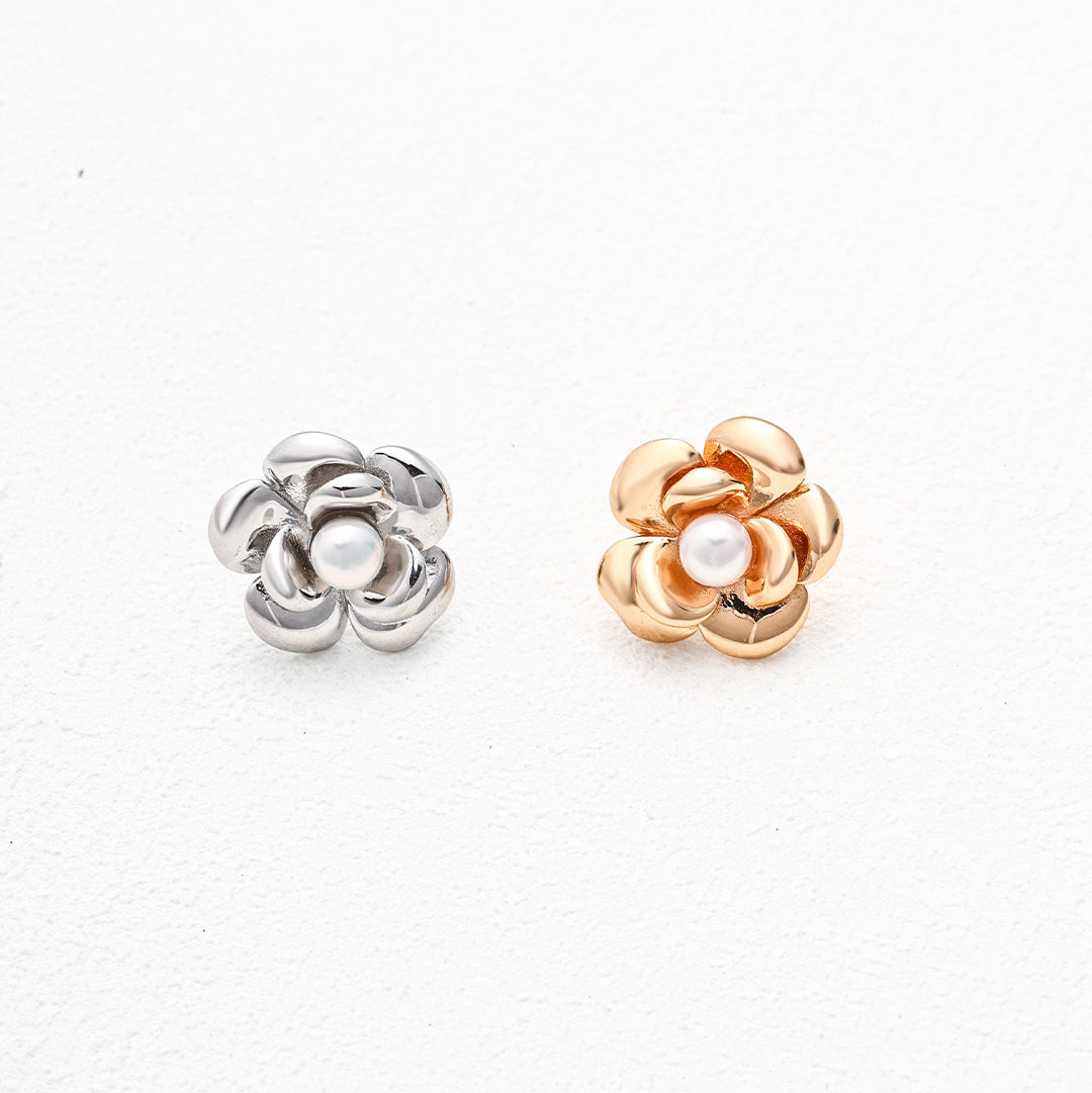 Sculptural Flower Pearl Stud Earrings | 925 Sterling Silver