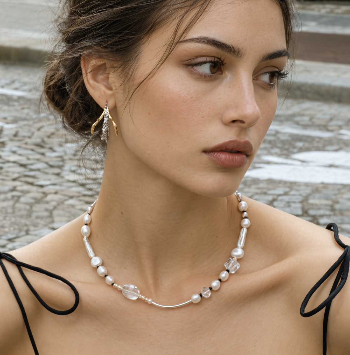 Freshwater Pearl & Clear Quartz Sterling Silver Necklace
