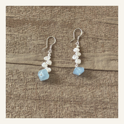 Mist Blue Baroque Pearl Drop Earrings product view on a clean neutral background