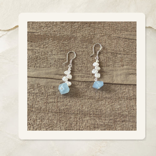 Editorial product view of Mist Blue Baroque Pearl Drop Earrings