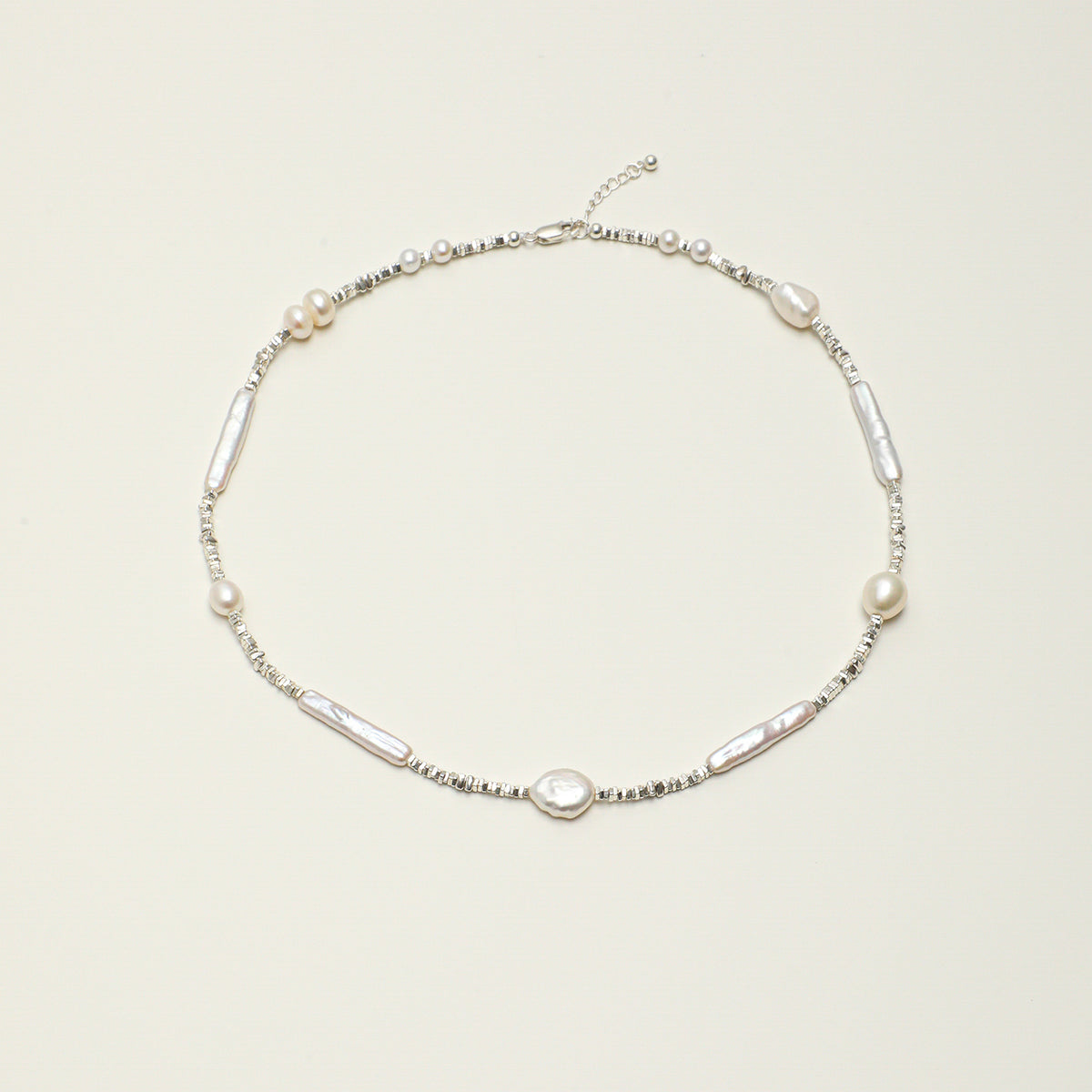 Mixed Pearl & Silver Bar Necklace