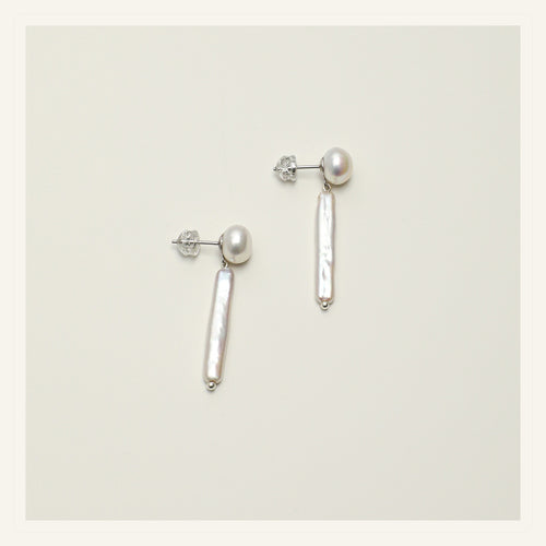 Moon White Pearl Drop Earrings product view on a clean neutral background