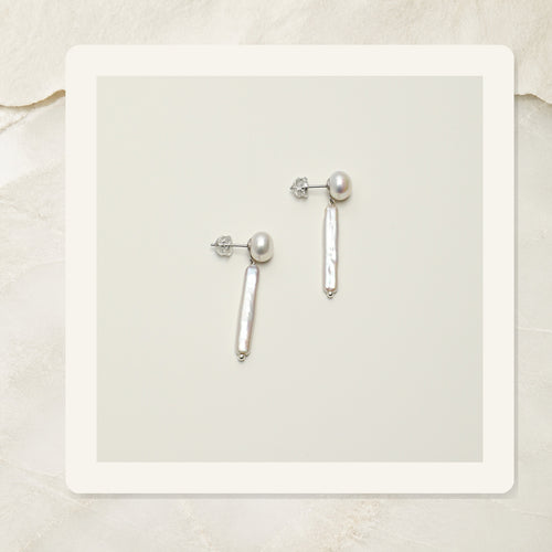 Editorial product view of Moon White Pearl Drop Earrings