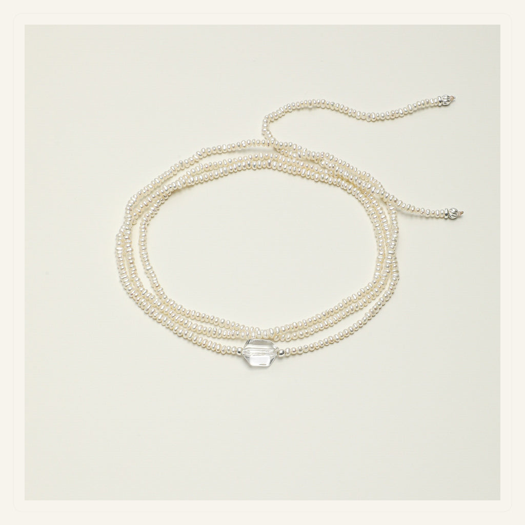 Moon White Pearl Long Layering Necklace