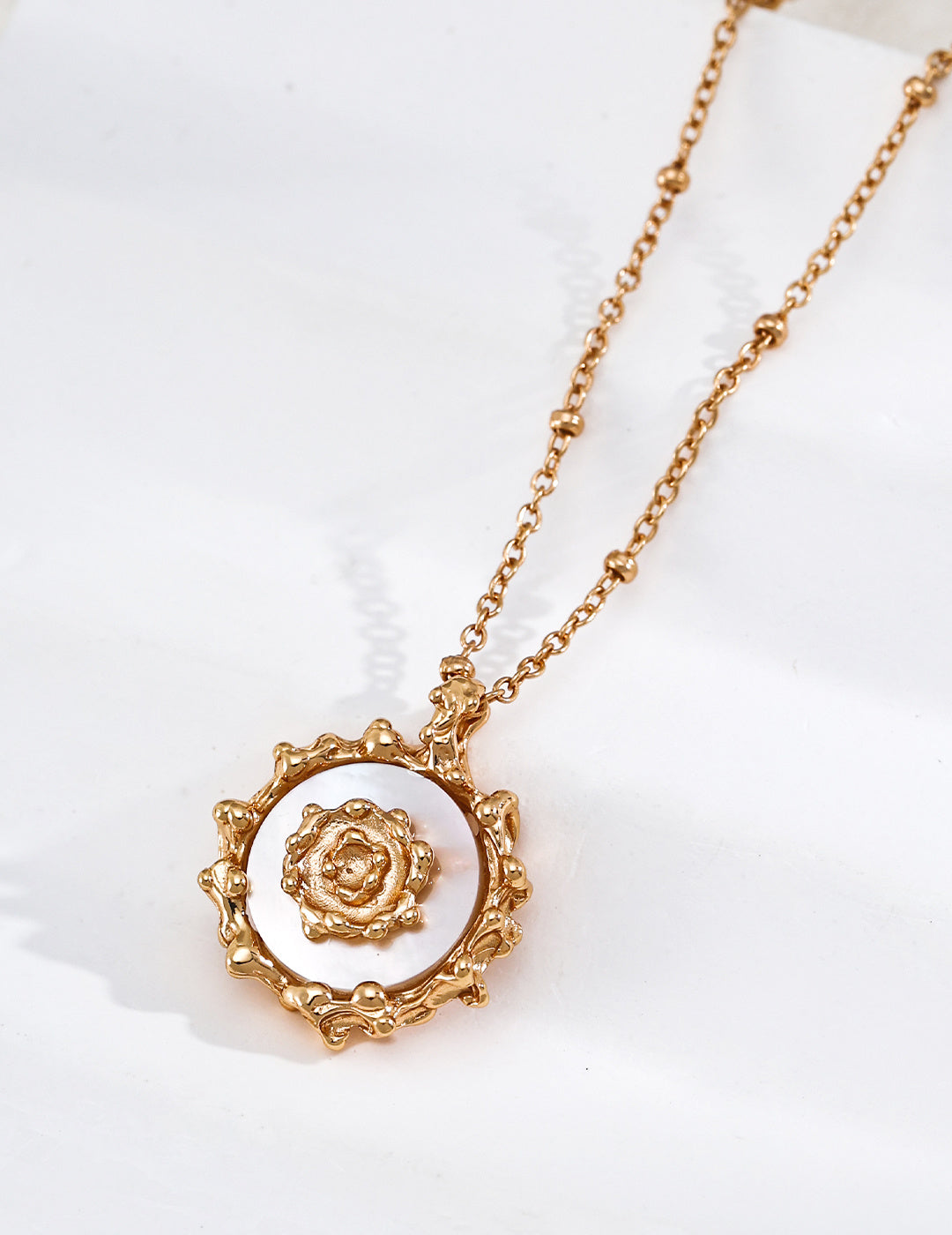 Mother-of-Pearl Sun Medallion Necklace — product view