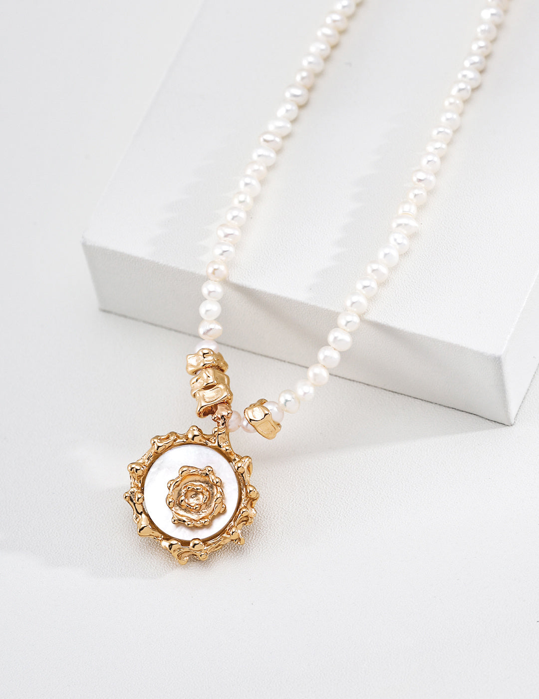 Mother-of-Pearl Sun Medallion Necklace — detail or styling view; other jewelry sold separately