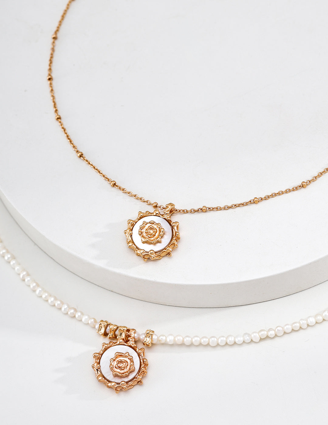 Mother-of-Pearl Sun Medallion Necklace — detail or styling view; other jewelry sold separately