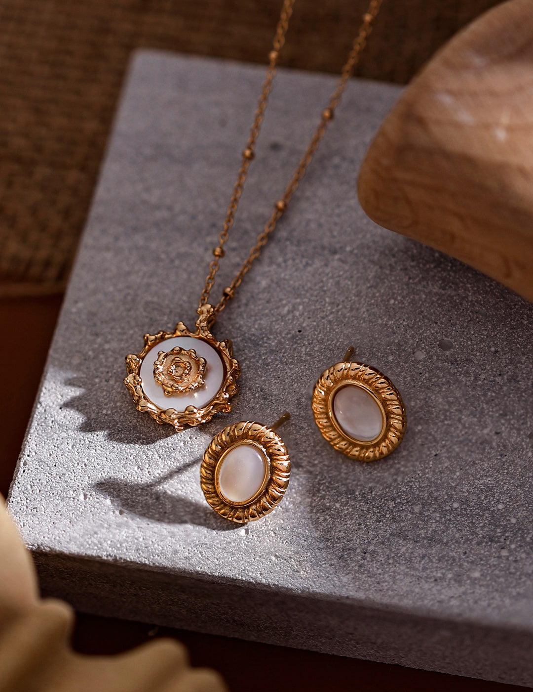 Mother-of-Pearl Sun Medallion Necklace — detail or styling view; other jewelry sold separately
