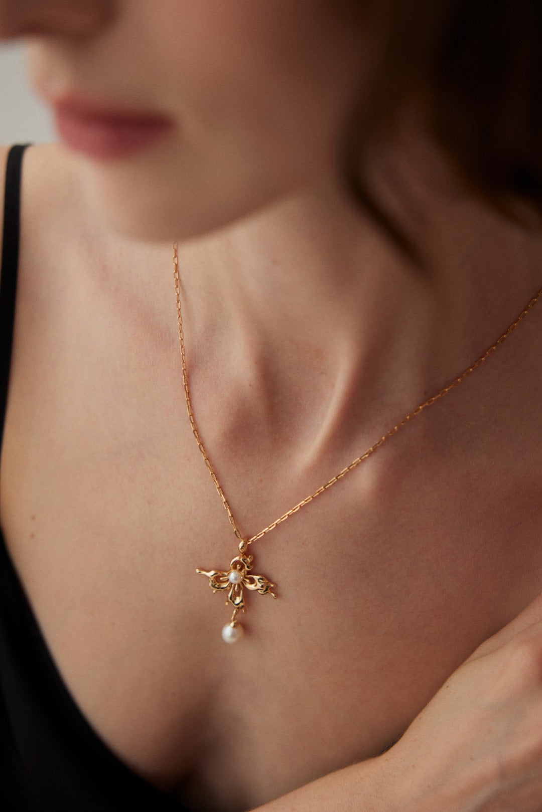 Orchid Pearl Drop Necklace — detail or styling view; other jewelry sold separately