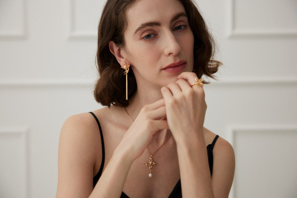 Orchid Pearl Drop Necklace — detail or styling view; other jewelry sold separately