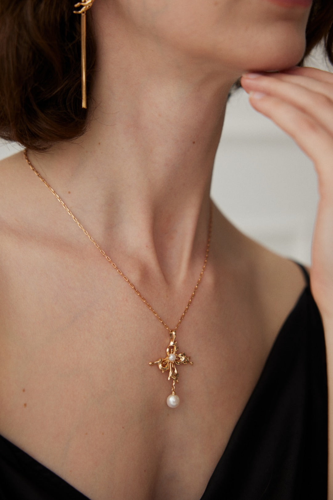 Orchid Pearl Drop Necklace — detail or styling view; other jewelry sold separately