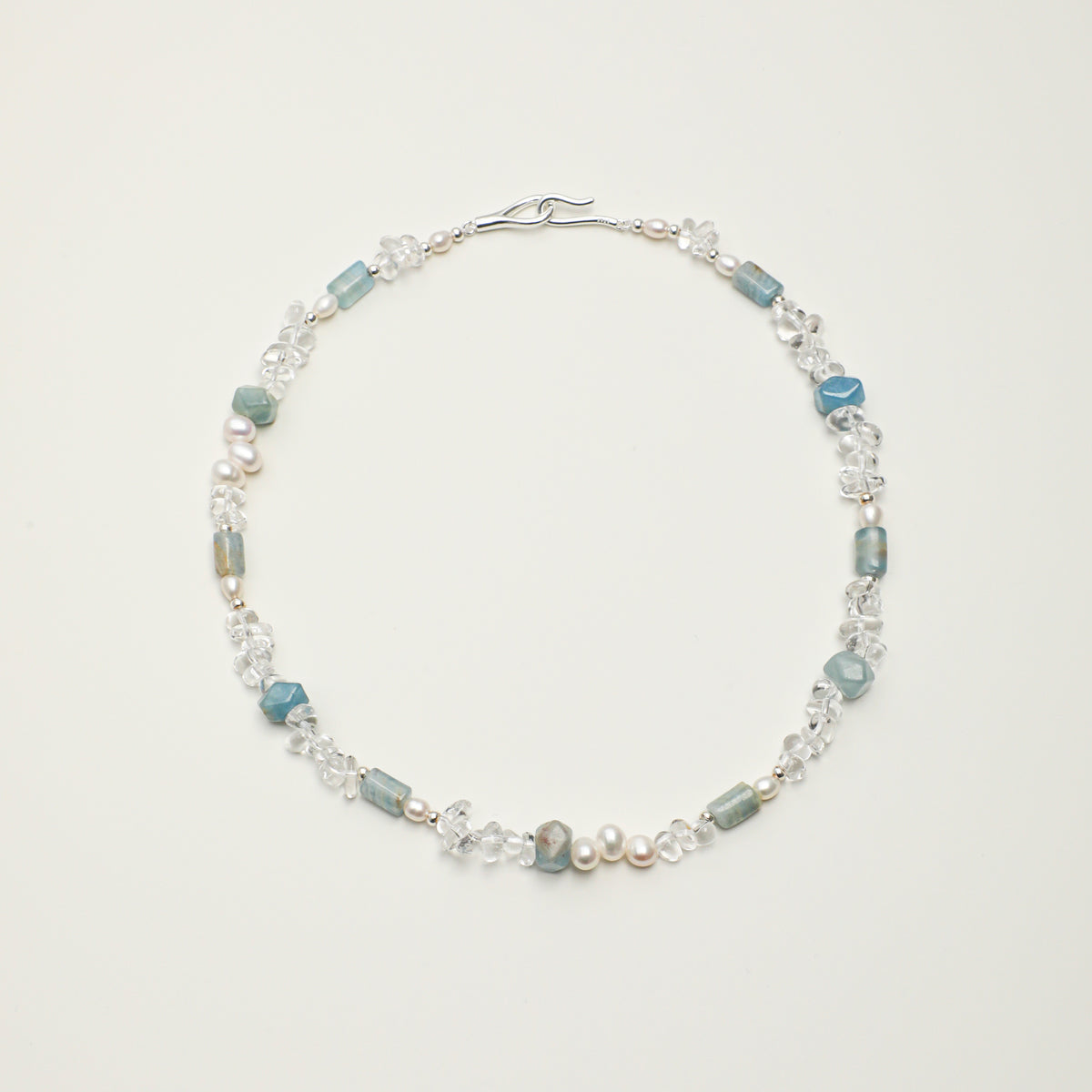 Pale Blue Bead, Clear Quartz & Pearl Necklace - product photograph