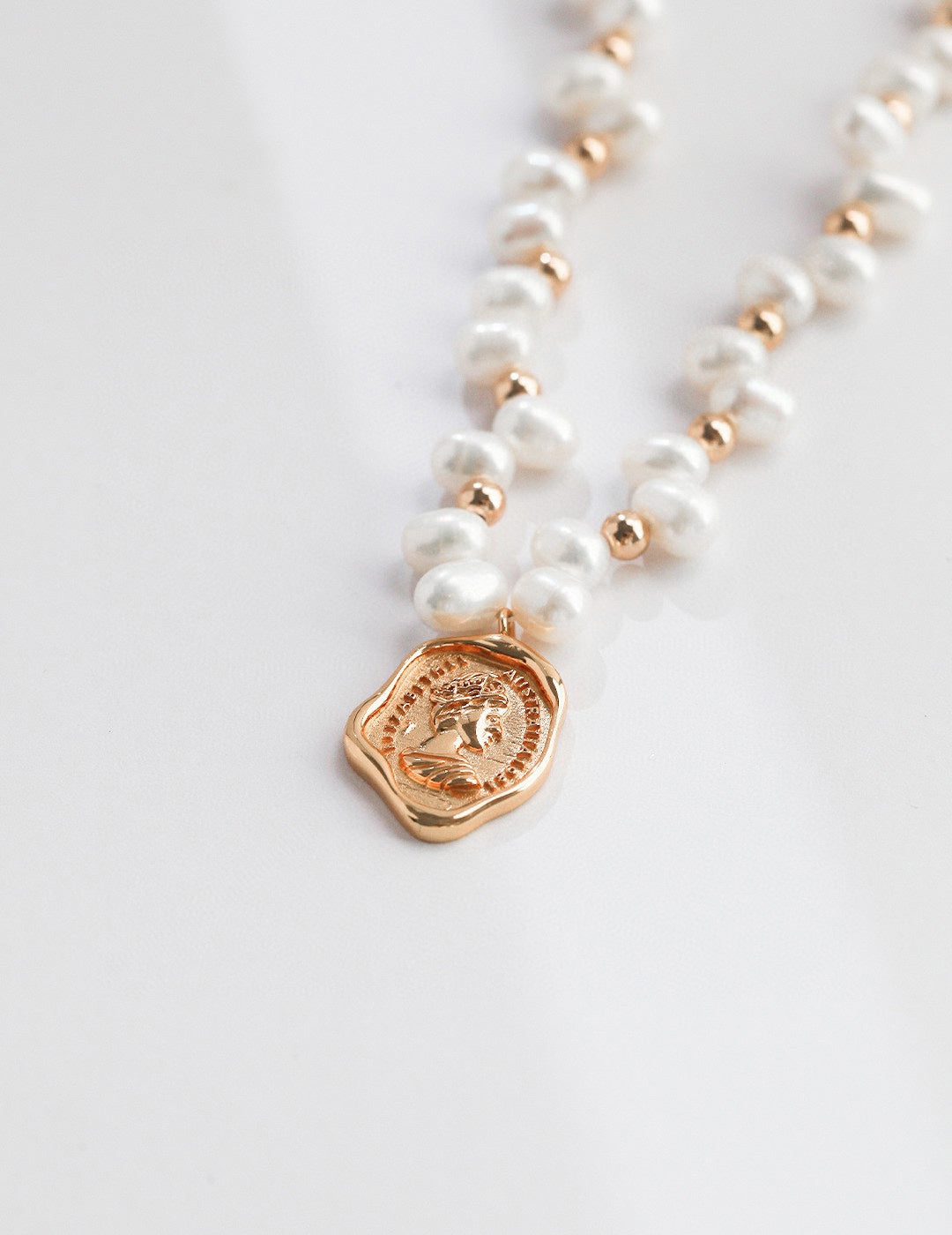 Pearl Portrait Medallion Necklace — detail or styling view; other jewelry sold separately