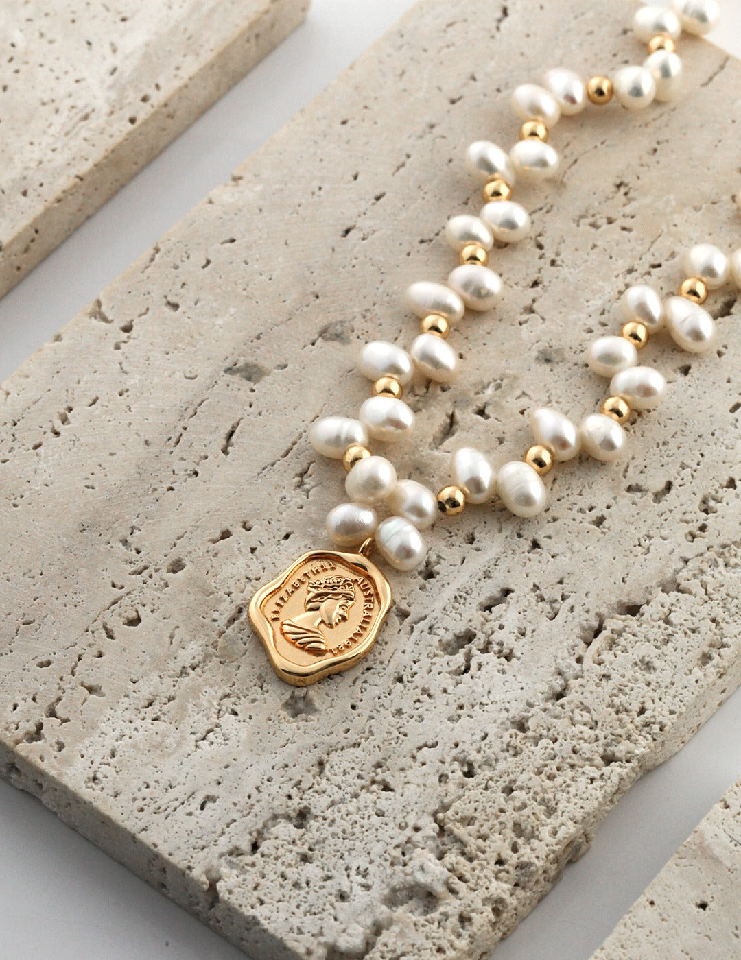 Pearl Portrait Medallion Necklace — detail or styling view; other jewelry sold separately