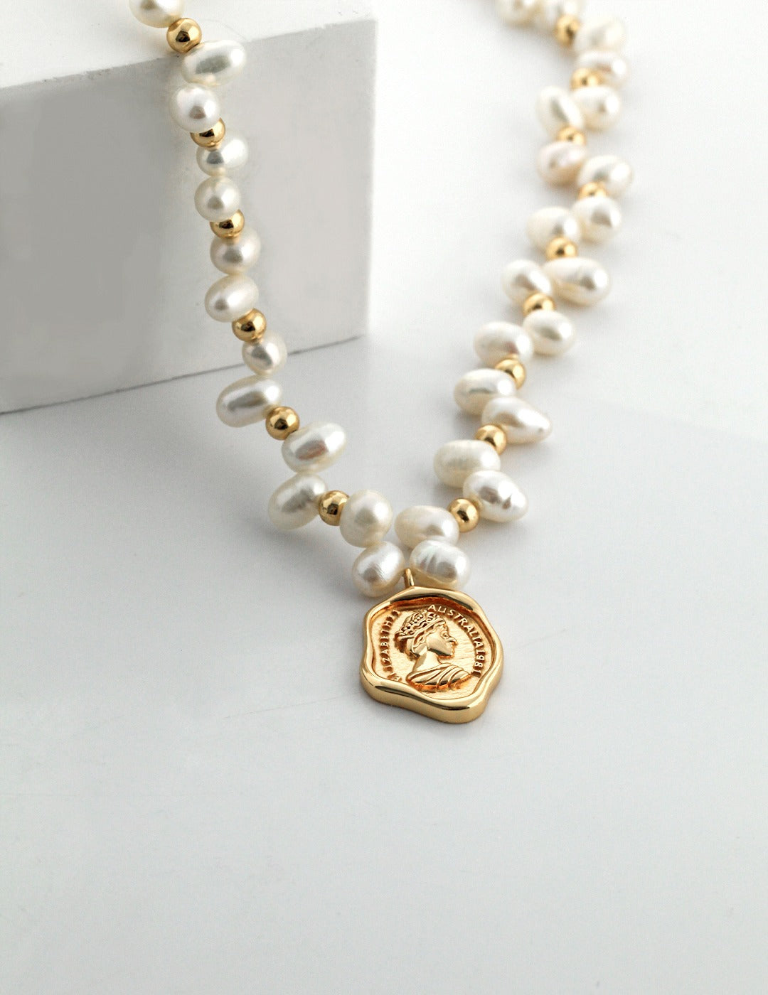 Pearl Portrait Medallion Necklace — detail or styling view; other jewelry sold separately