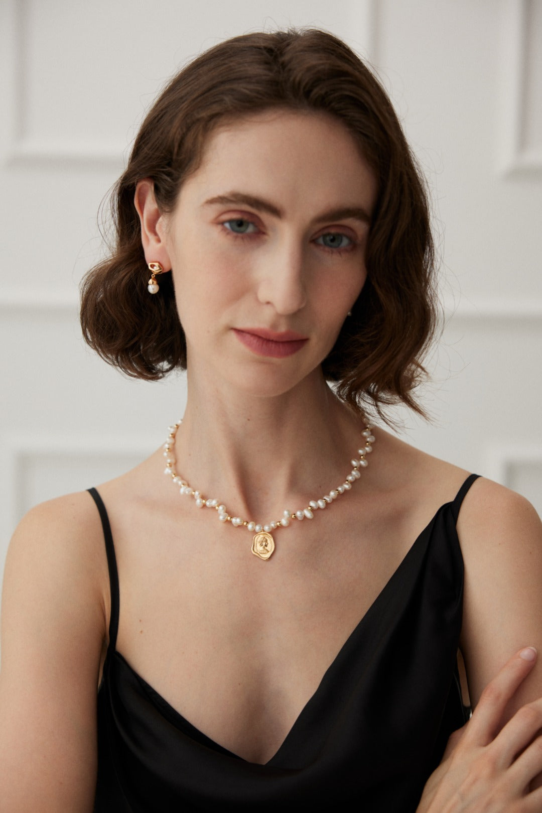 Pearl Portrait Medallion Necklace — detail or styling view; other jewelry sold separately
