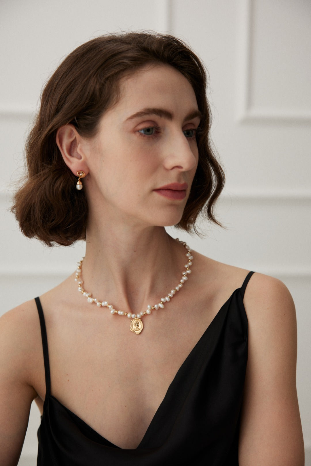 Pearl Portrait Medallion Necklace — detail or styling view; other jewelry sold separately