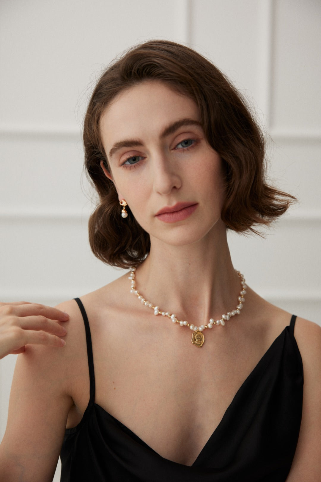 Pearl Portrait Medallion Necklace — detail or styling view; other jewelry sold separately