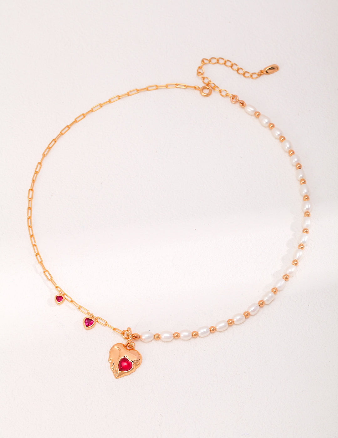 Pearl & Red Corundum Heart Necklace — product view