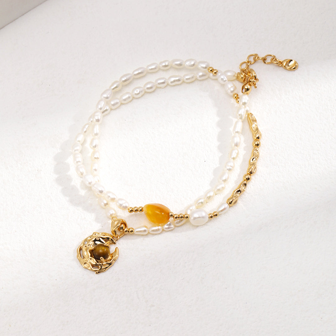 Pearl & Tiger's Eye Pendant Necklace — product and styling view; other jewellery sold separately