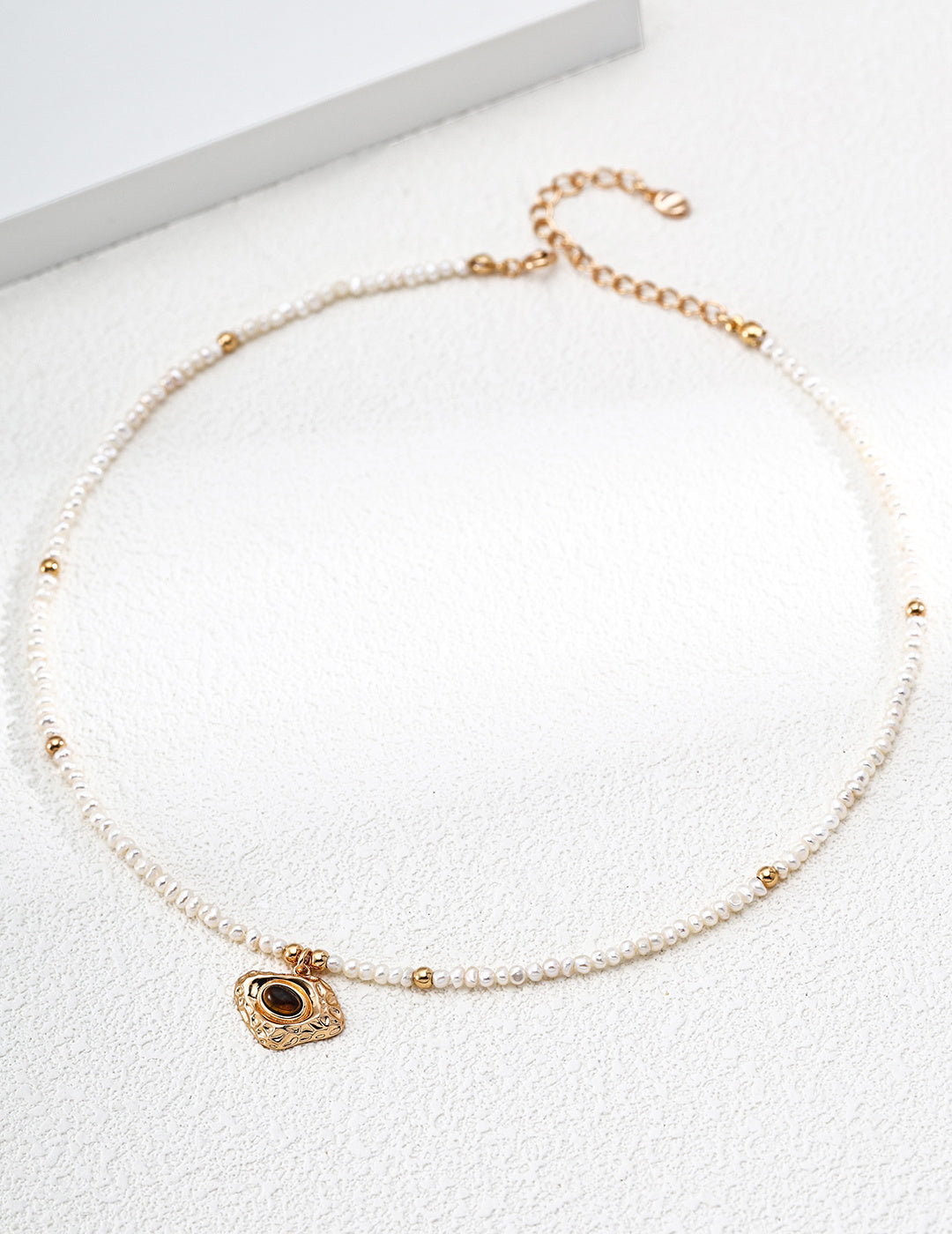 Pearl & Tiger's Eye Sculptural Pendant Necklace — product view