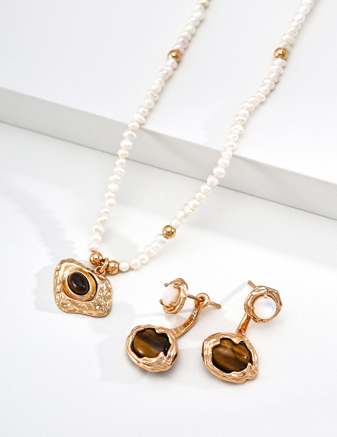 Pearl & Tiger's Eye Sculptural Pendant Necklace — detail or styling view; other jewelry sold separately