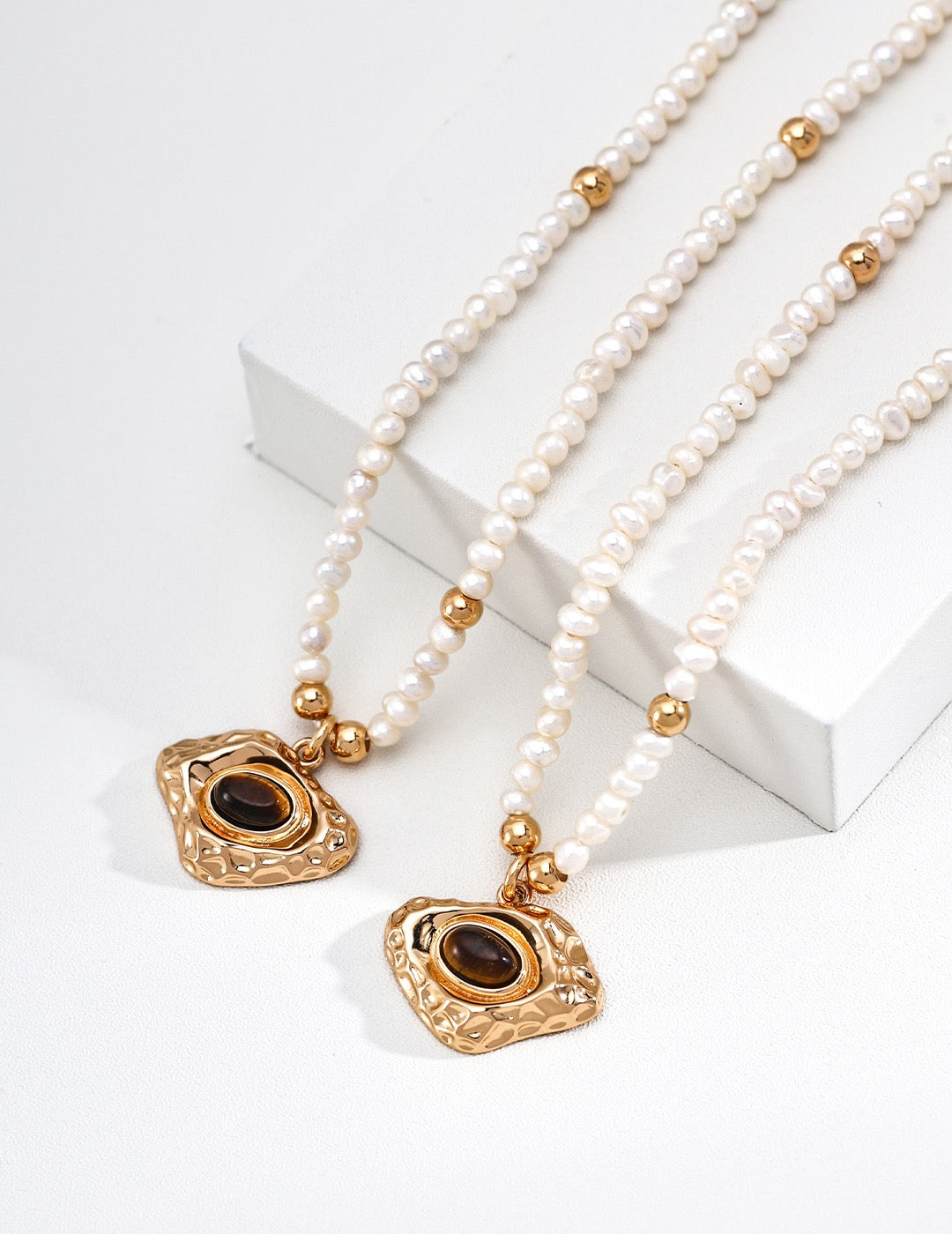 Pearl & Tiger's Eye Sculptural Pendant Necklace — detail or styling view; other jewelry sold separately