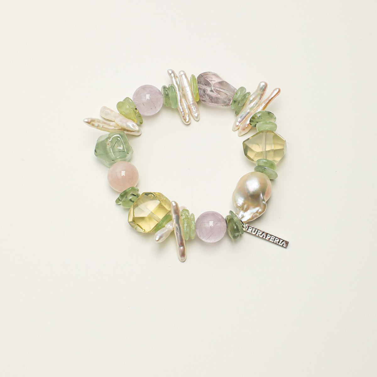 Prehnite, Amethyst & Pearl Bracelet