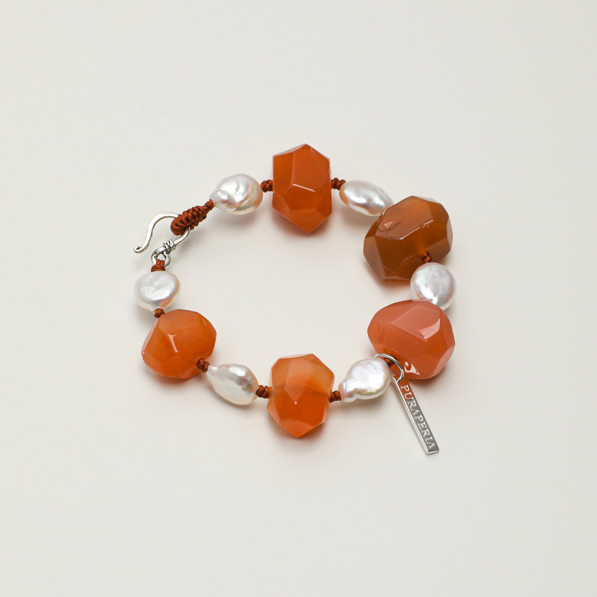 Freeform Red Agate & Baroque Pearl Bracelet