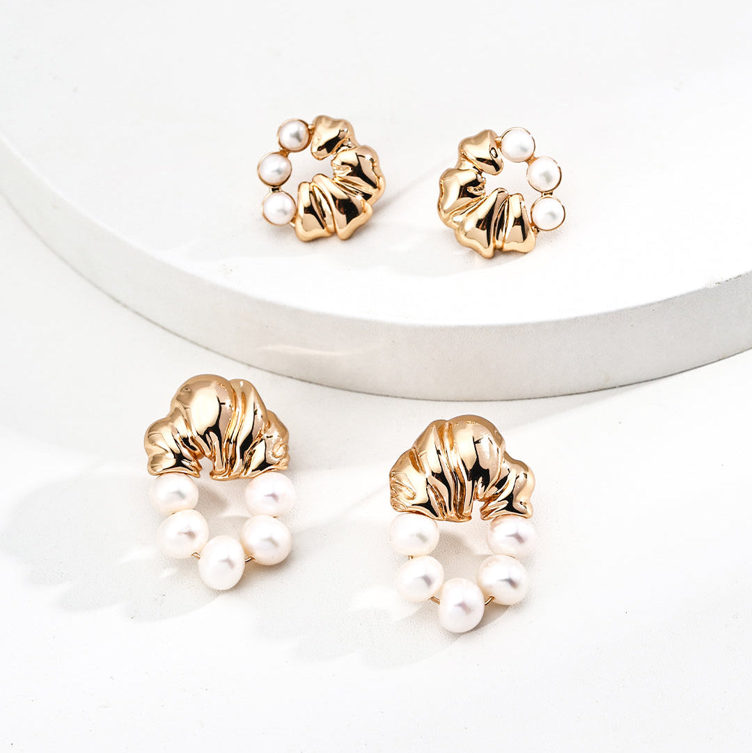 Sculptural Faux Pearl Cluster Earrings — product and styling view; other jewellery sold separately